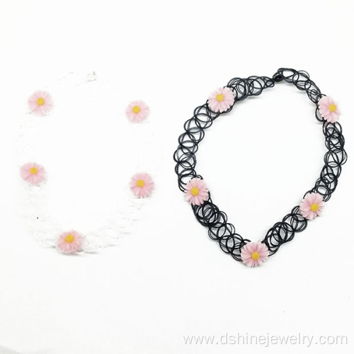 Women Fashion Necklace Resin Daisy Tattoo Choker Necklace